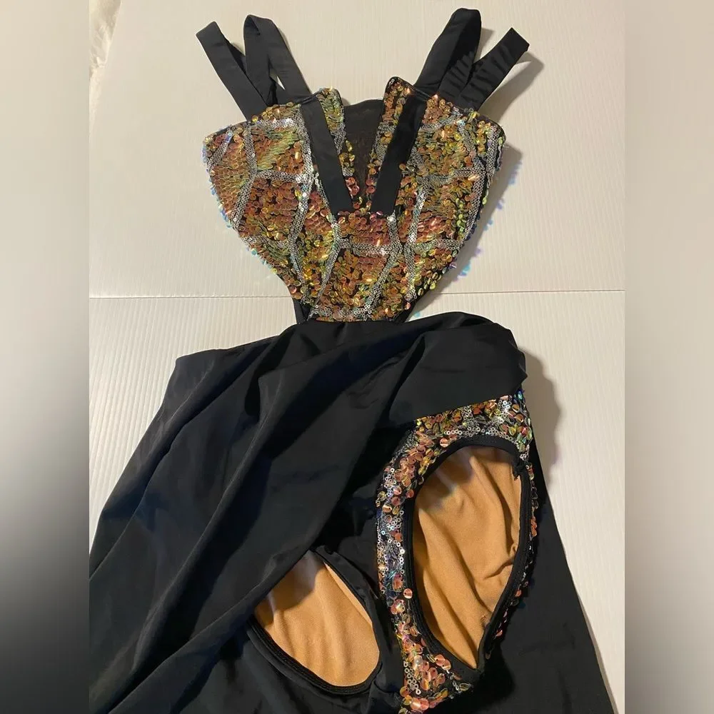 Tenth House solo Dance costume black maxi dress HEMISPHERE TH25277 XLA adult